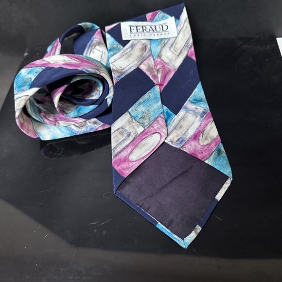 Louis Feraud Pink Turquoise Silk Tie Painting Watercolor Modern Art Blue - Picture 8 of 8